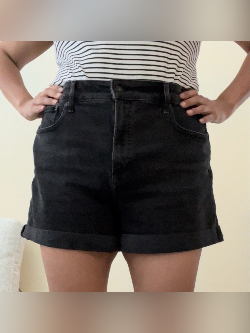 High-Rise Black Cuffed Denim Shorts